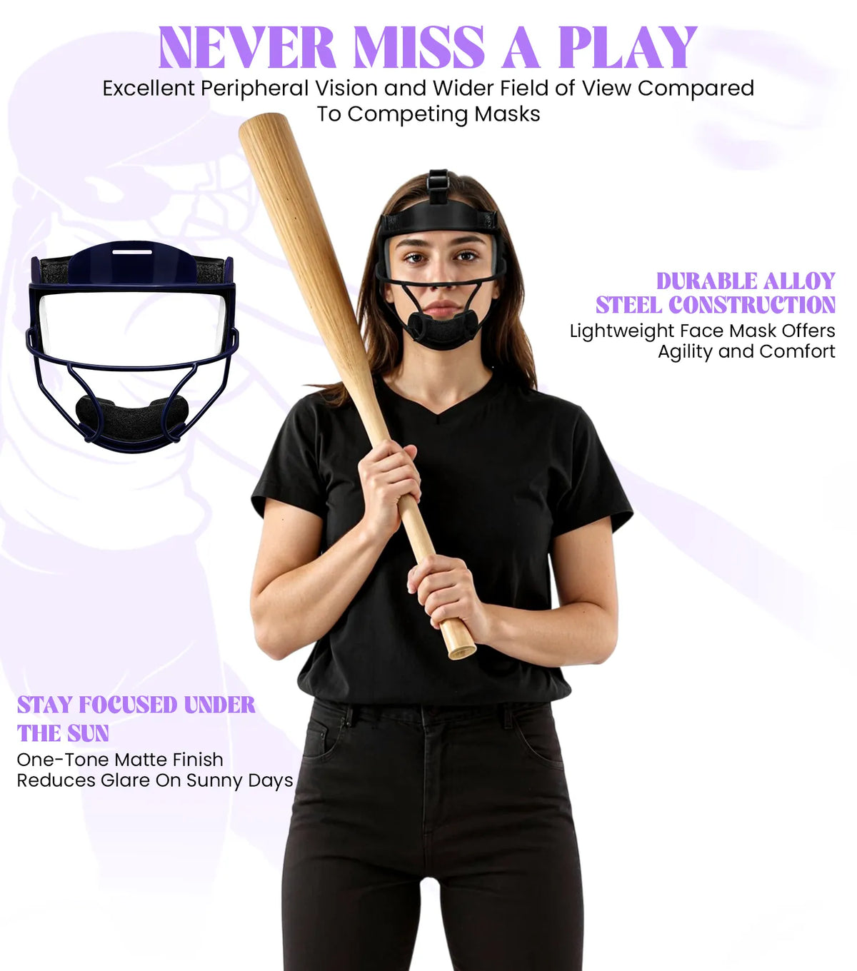 Lightweight Softball Face Mask Protective Fielders (navy)