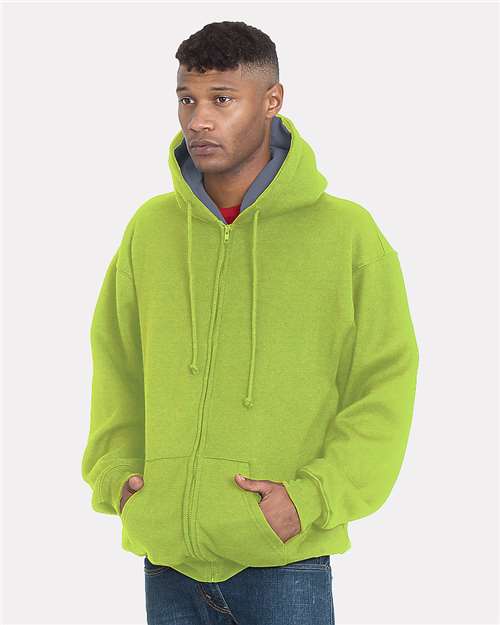 Lime Green/ Dark Grey USA-Made Super Heavy Thermal Lined Full-Zip Hooded Sweatshirt - 940