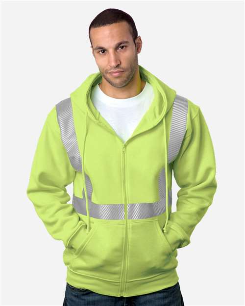 Lime Green USA-Made Hi-Visibility Full-Zip Hooded Sweatshirt - Segmented Tape - 3737