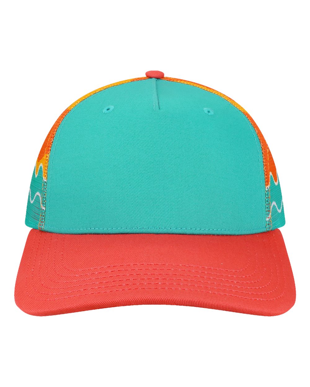 Locale 5ptkrs Plain Front Five-panel Trucker Cap - Aqua Wavy Sunset Coral