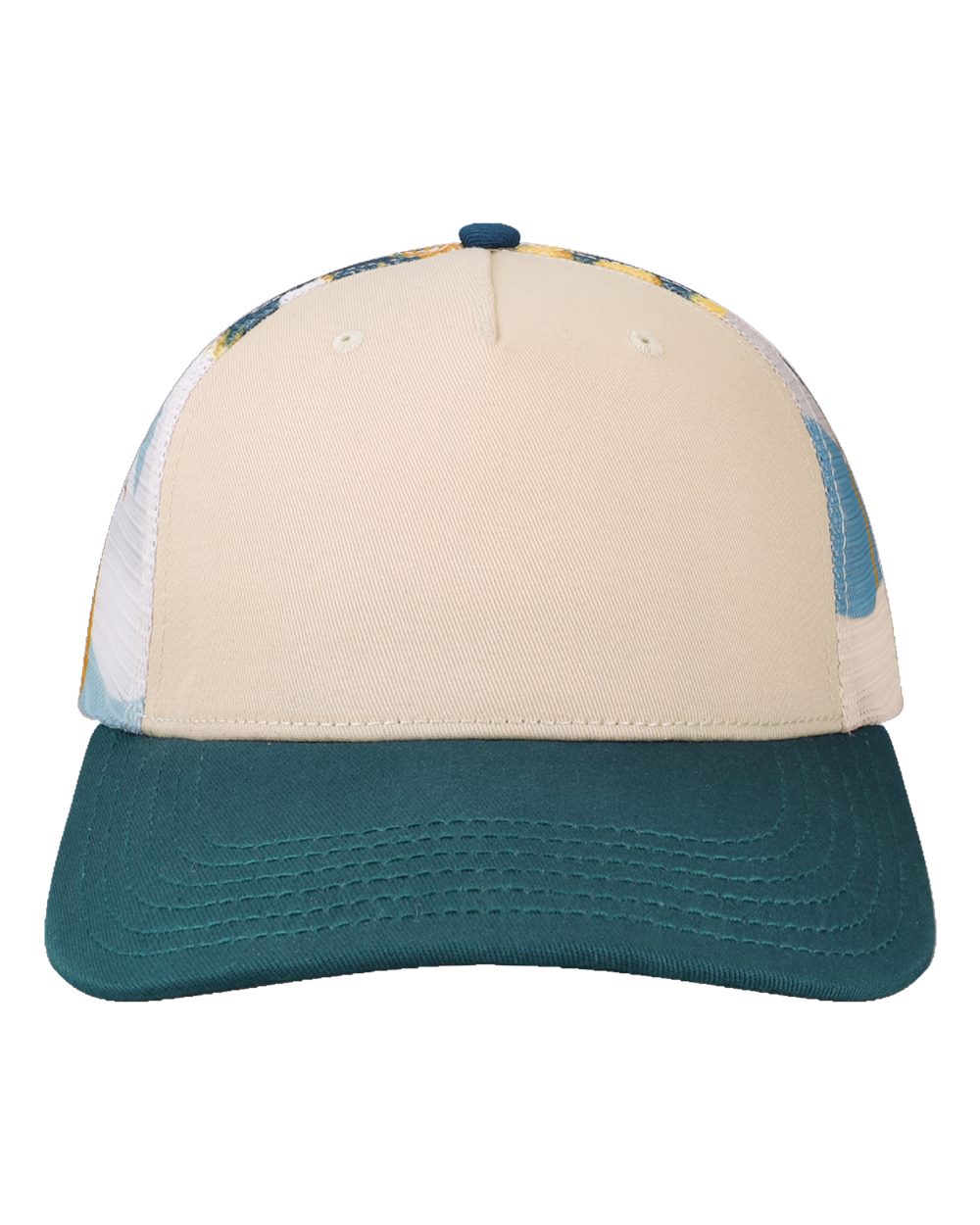 Locale 5ptkrs Plain Front Five-panel Trucker Cap - Natural Sunburst Waves Deep Blue