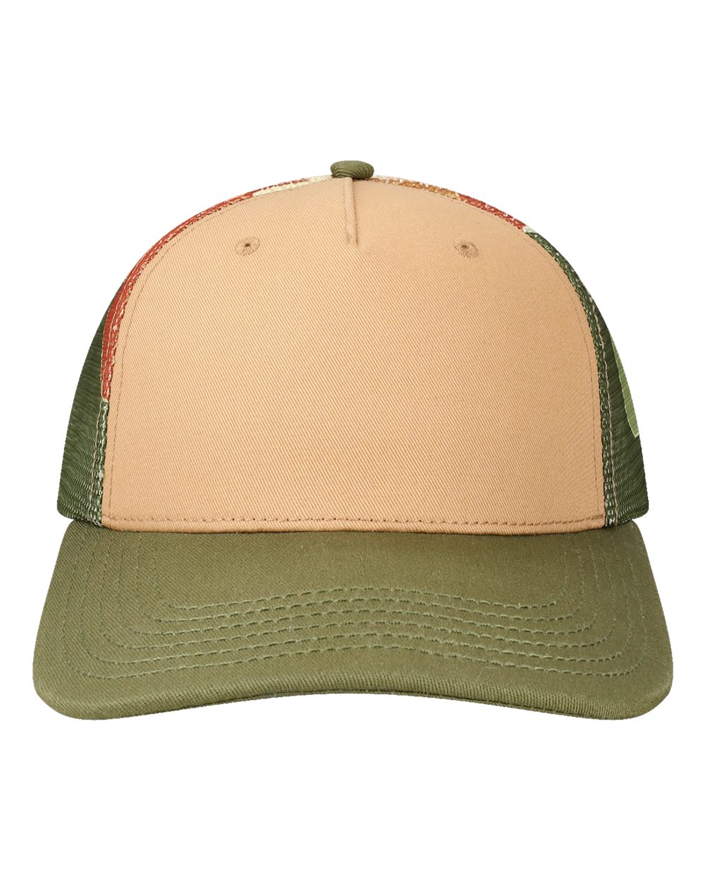 Locale 5ptkrs Plain Front Five-panel Trucker Cap - Tan Western Mountain Olive Green