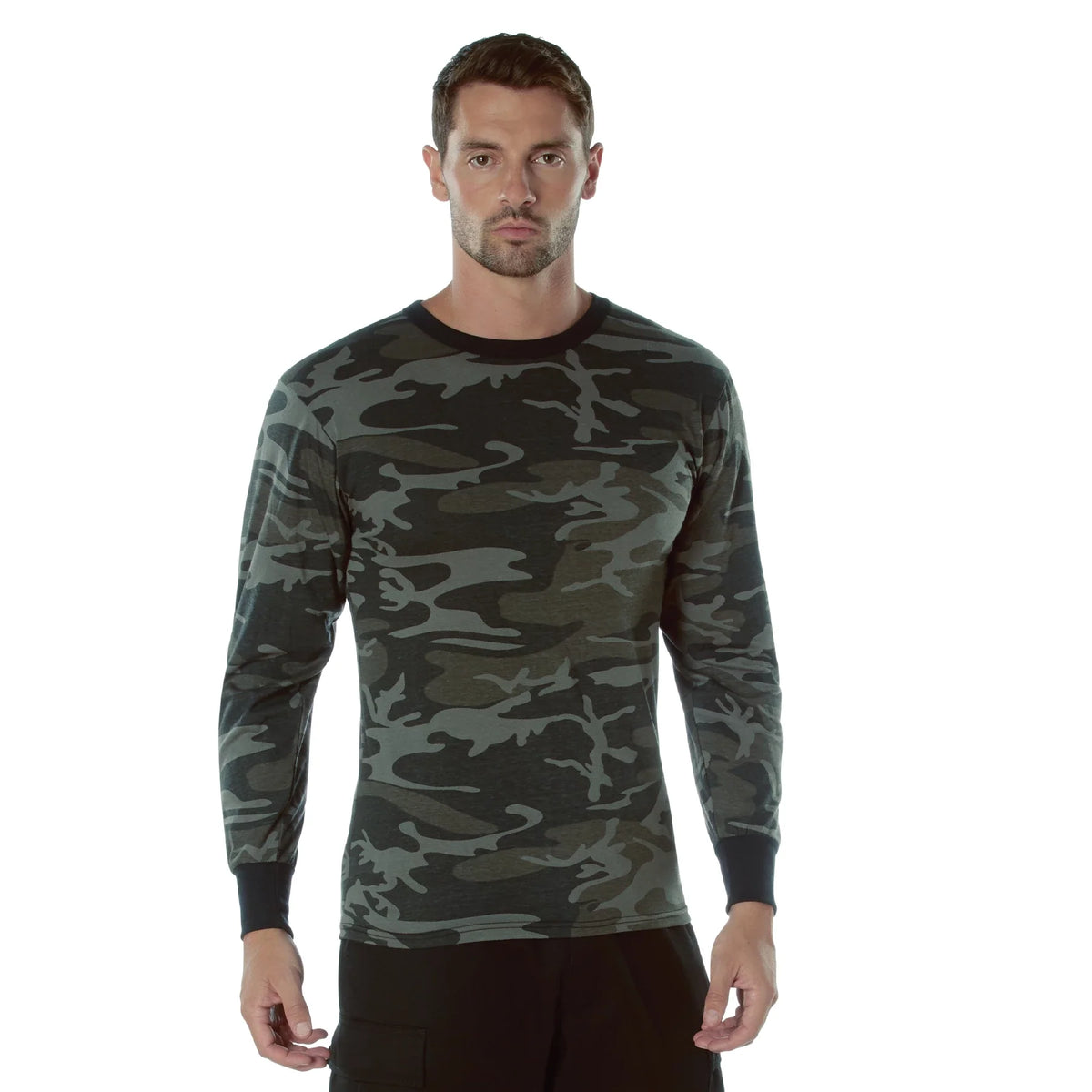 Long Sleeve Color Camo T-shirt - Black / 3xl