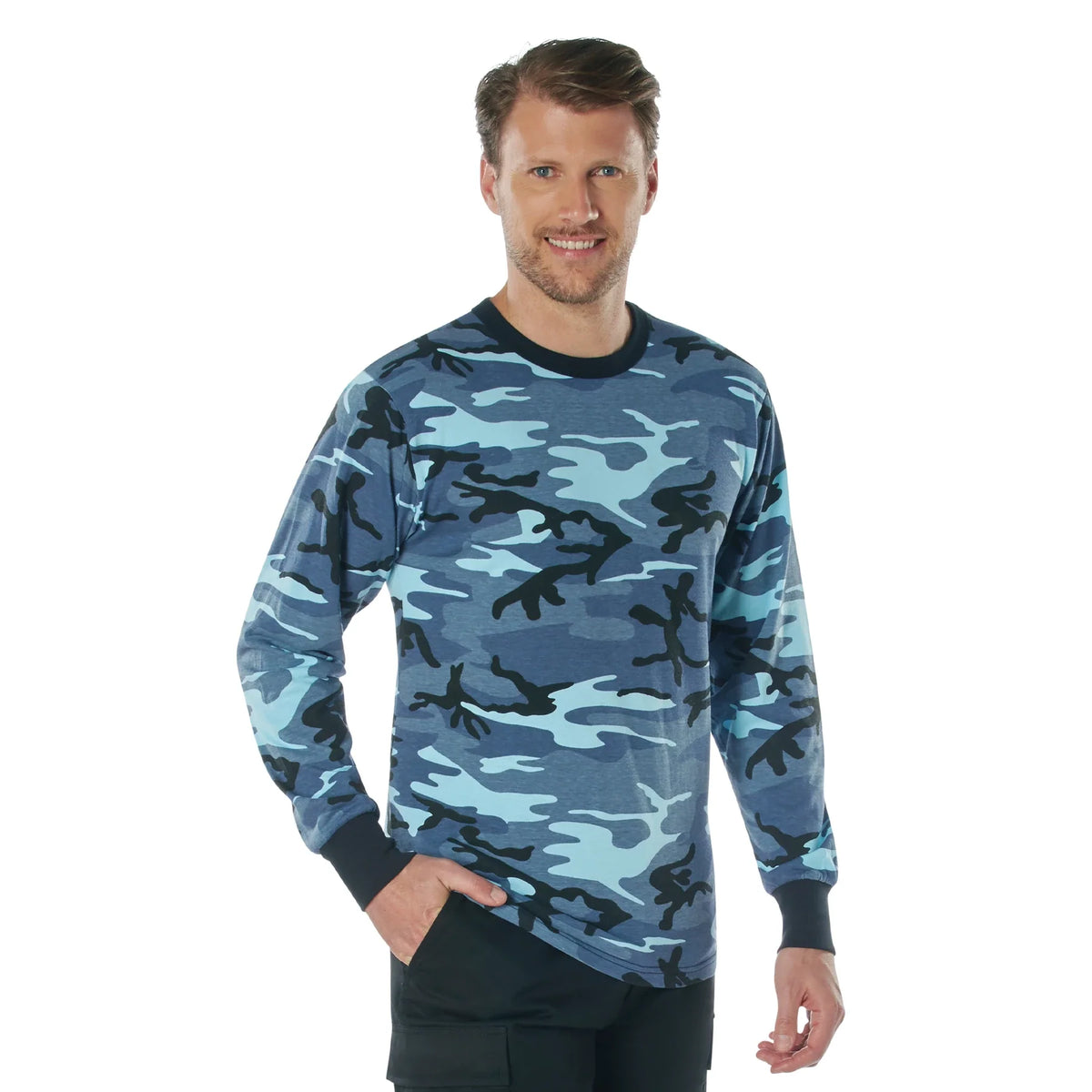 Long Sleeve Color Camo T-shirt - Sky Blue / m