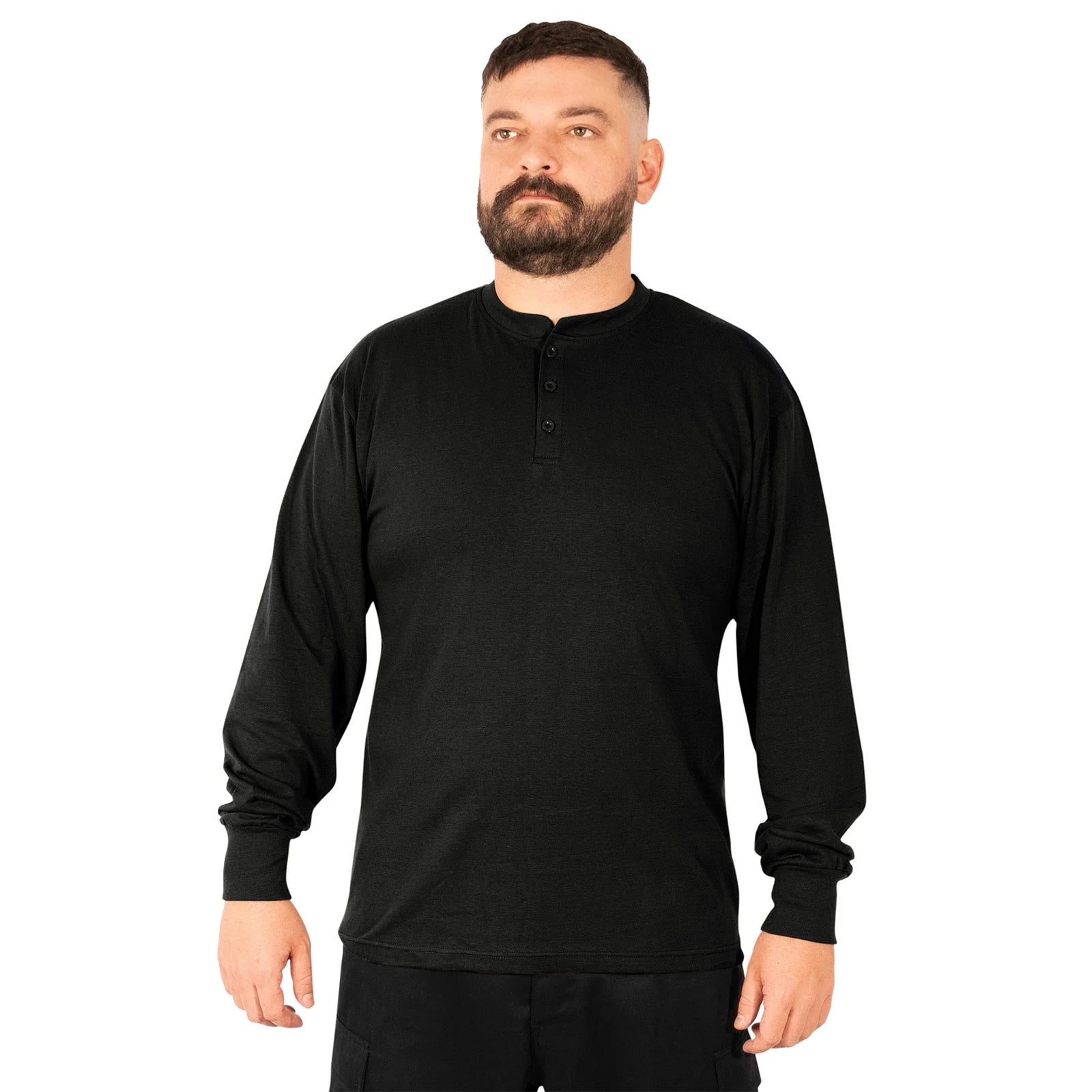 Long Sleeve Henley T-shirt - Black / s