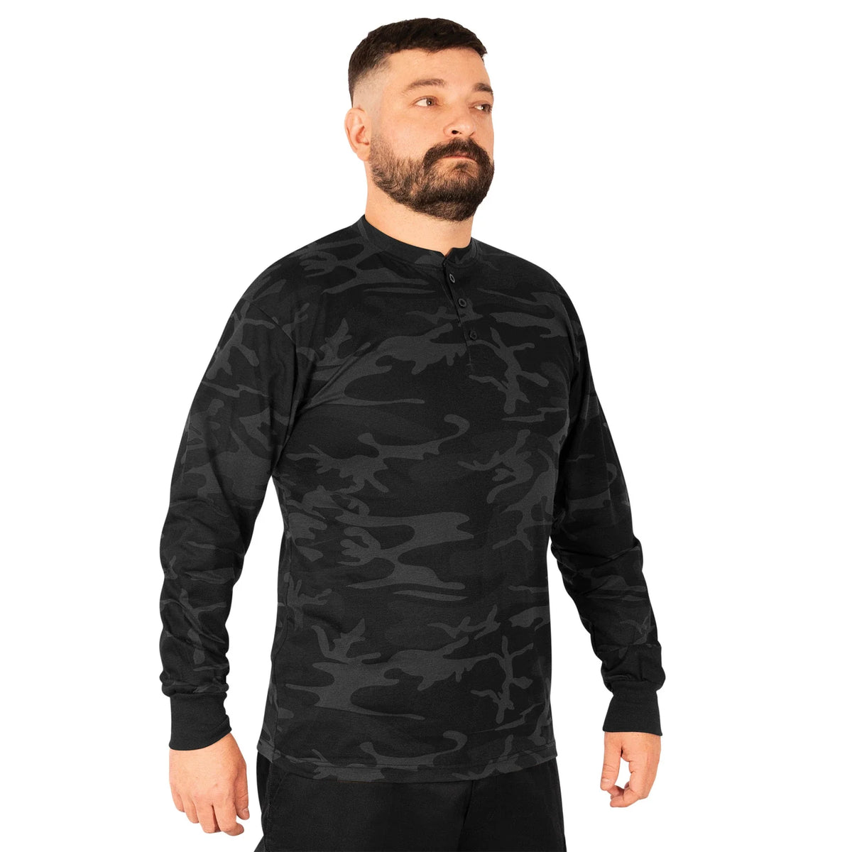 Long Sleeve Henley T-shirt - Midnight Black Camo / s
