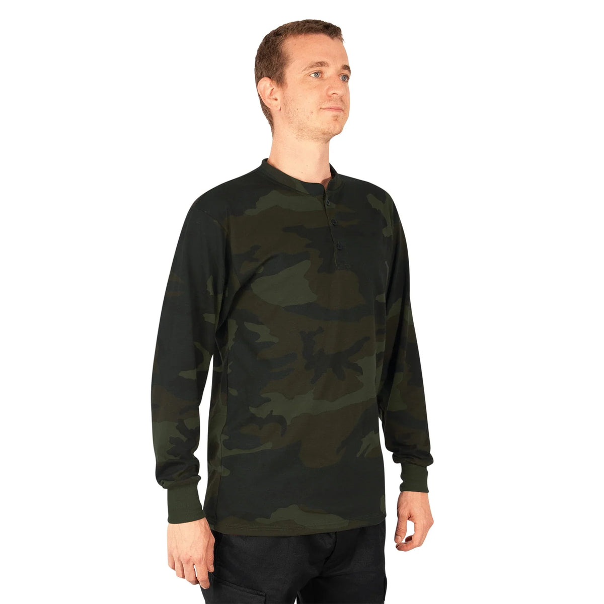 Long Sleeve Henley T-shirt - Midnight Woodland Camo / s