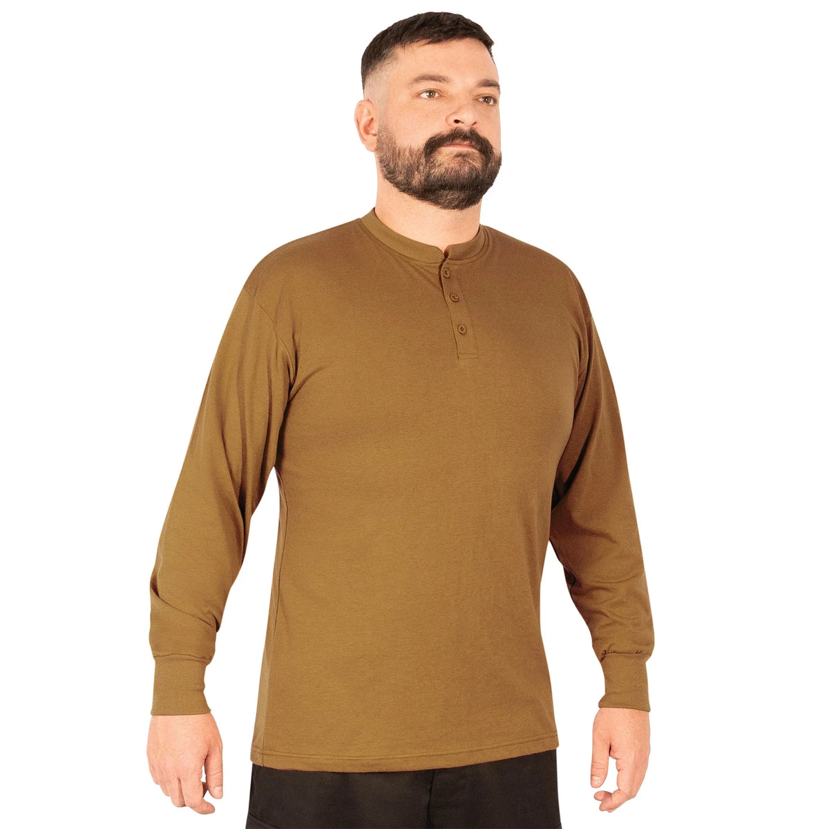 Long Sleeve Henley T-shirt - Work Brown / s