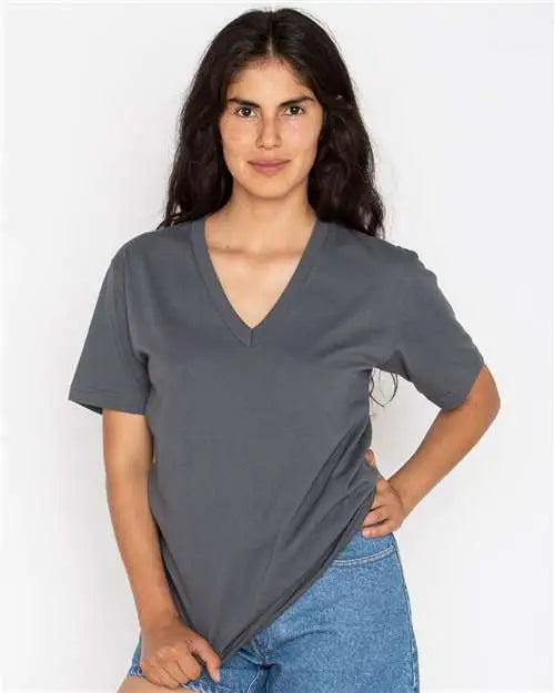 Los Angeles Apparel 24056 Usa-made Fine Jersey V-neck T-shirt - Asphalt - Adult Xs