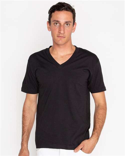 Los Angeles Apparel 24056 Usa-made Fine Jersey V-neck T-shirt - Black - Adult Xs