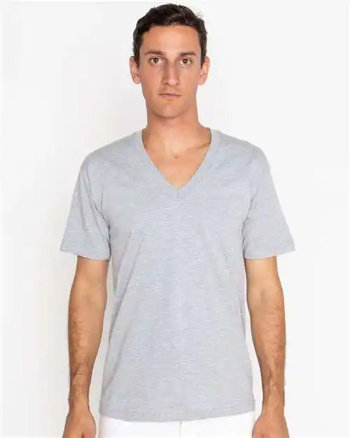 Los Angeles Apparel 24056 Usa-made Fine Jersey V-neck T-shirt - Heather Grey - Xs