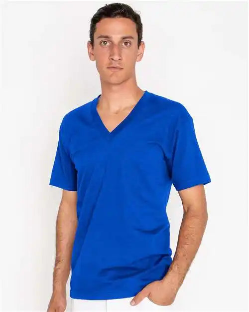Los Angeles Apparel 24056 Usa-made Fine Jersey V-neck T-shirt - Lapis - Xs