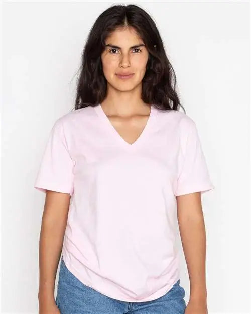 Los Angeles Apparel 24056 Usa-made Fine Jersey V-neck T-shirt - Light Pink - Adult Xs