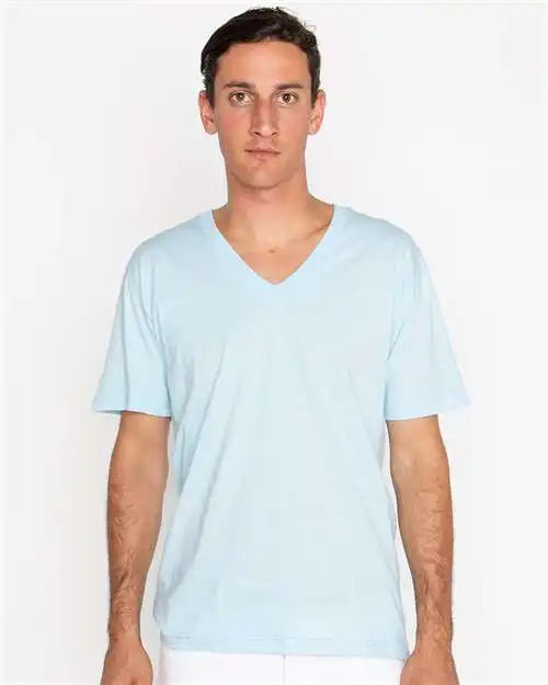Los Angeles Apparel 24056 Usa-made Fine Jersey V-neck T-shirt - Light Blue - Xs