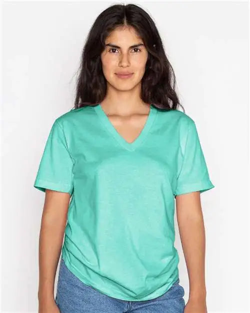 Los Angeles Apparel 24056 Usa-made Fine Jersey V-neck T-shirt - Mint - Adult Xs