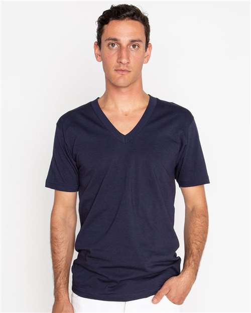 Los Angeles Apparel 24056 Usa-made Fine Jersey V-neck T-shirt - Navy - Adult Xs