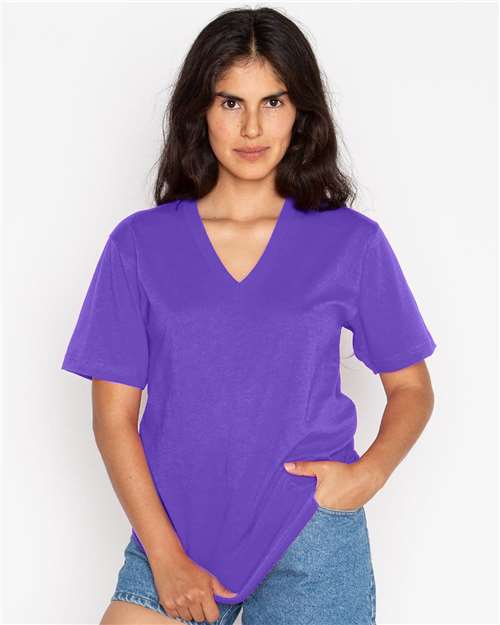 Los Angeles Apparel 24056 Usa-made Fine Jersey V-neck T-shirt - Purple - Adult Xs