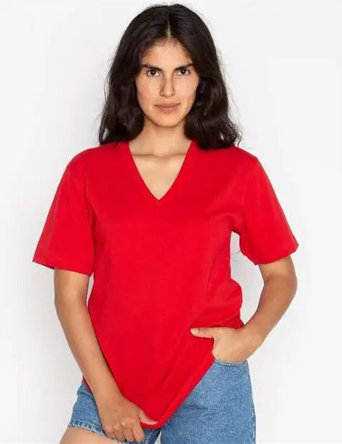 Los Angeles Apparel 24056 Usa-made Fine Jersey V-neck T-shirt - Red - Adult Xs