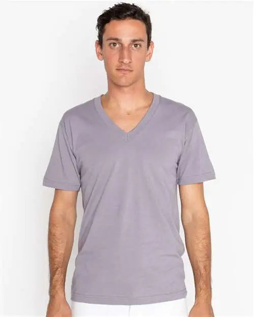 Los Angeles Apparel 24056 Usa-made Fine Jersey V-neck T-shirt - Slate - Adult Xs