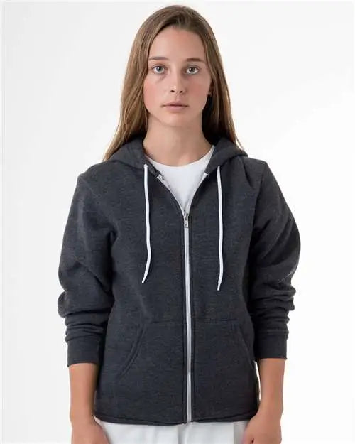 Los Angeles Apparel F97 Usa-made Flex Fleece Full-zip Hooded Sweatshirt - Dark Heather Gray - Adult Xs