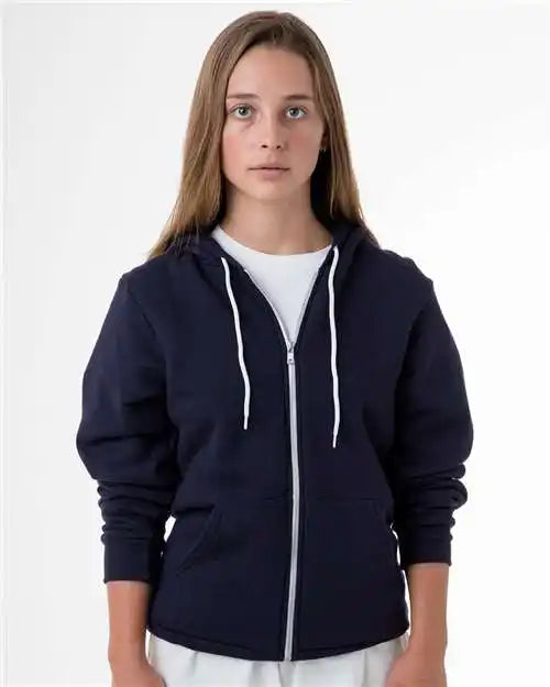 Los Angeles Apparel F97 Usa-made Flex Fleece Full-zip Hooded Sweatshirt - Navy - Xs