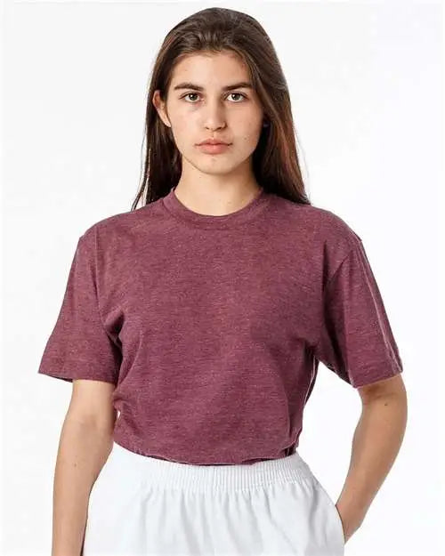 Los Angeles Apparel Ff01 Usa-made 50/50 Poly/cotton T-shirt - Heather Red - Adult Xs