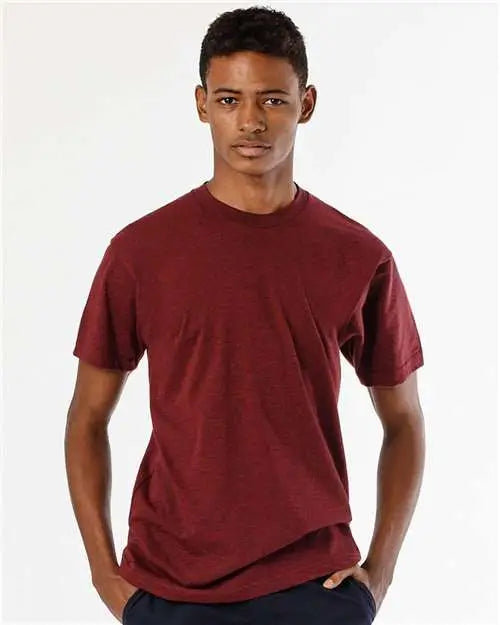 Los Angeles Apparel Ff01 Usa-made 50/50 Poly/cotton T-shirt - Heather Cranberry - Adult Xs
