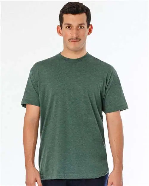 Los Angeles Apparel Ff01 Usa-made 50/50 Poly/cotton T-shirt - Heather Forest - Adult Xs