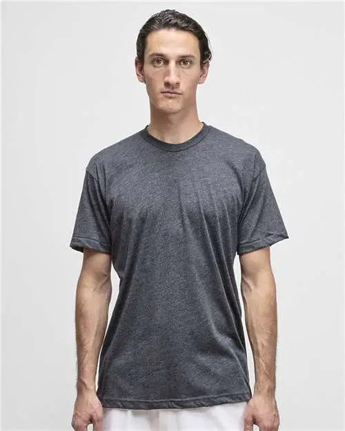 Los Angeles Apparel Ff01 Usa-made 50/50 Poly/cotton T-shirt - Heather Black - Adult Xs
