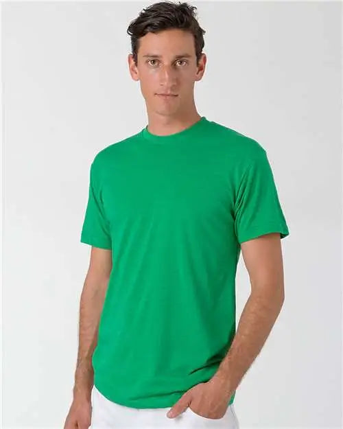 Los Angeles Apparel Ff01 Usa-made 50/50 Poly/cotton T-shirt - Heather Kelly Green - Adult Xs