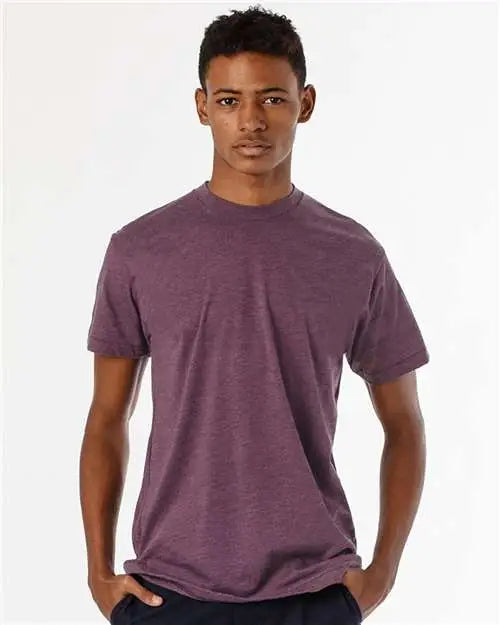 Los Angeles Apparel Ff01 Usa-made 50/50 Poly/cotton T-shirt - Heather Plum - Adult Xs