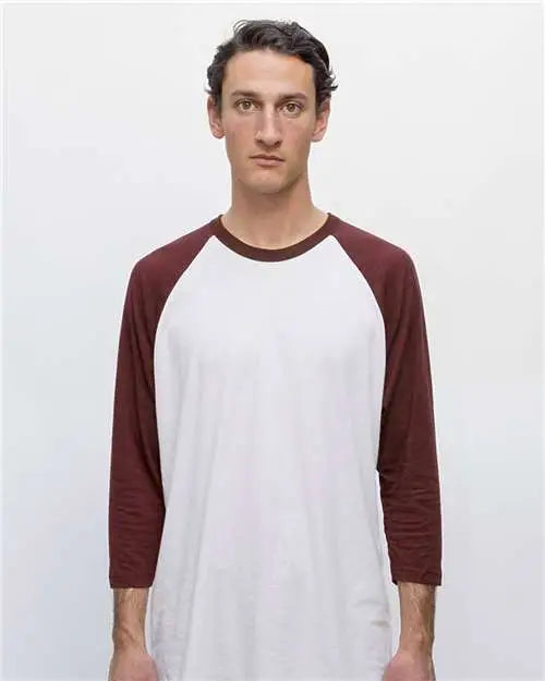 Los Angeles Apparel Ff53 Usa-made Three Quarter Sleeve Raglan Baseball T-shirt - White Truffle - White/ / Adult Xs