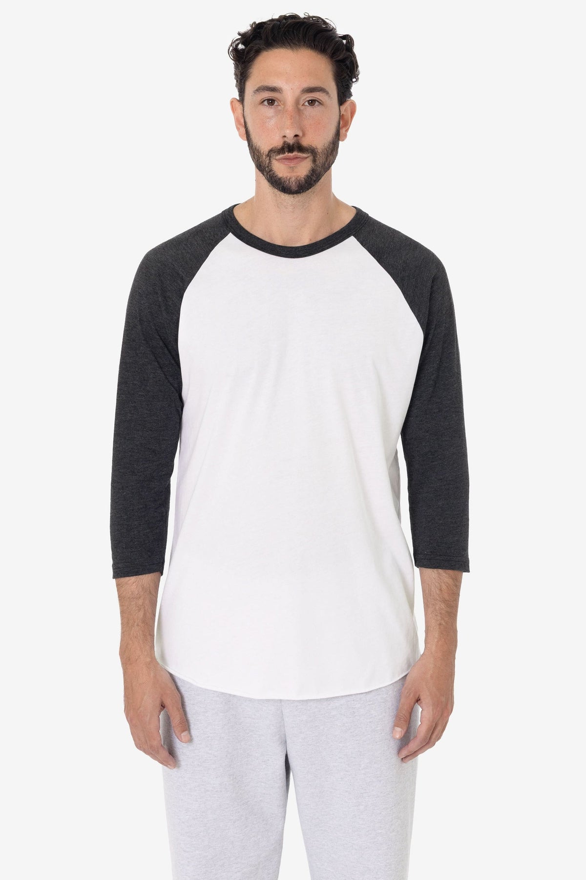Los Angeles Apparel Ff53 Usa-made Three Quarter Sleeve Raglan Baseball T-shirt - White Heather Black - White/ / Adult s
