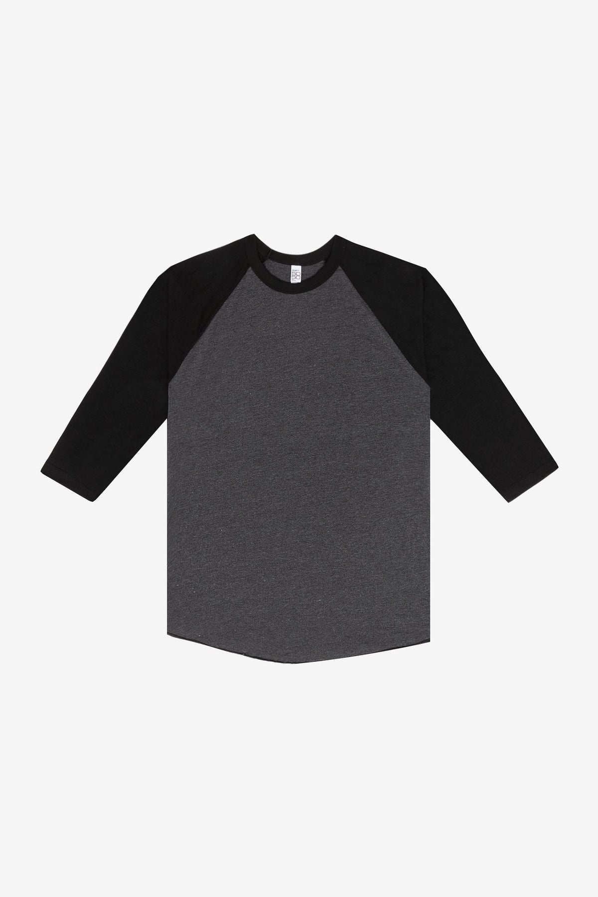 Los Angeles Apparel Ff53 Usa-made Three Quarter Sleeve Raglan Baseball T-shirt - Heather Black - Black/ / Adult Xs