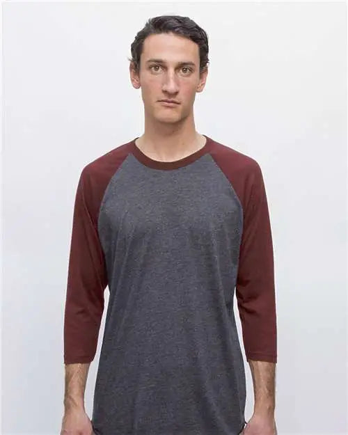 Los Angeles Apparel Ff53 Usa-made Three Quarter Sleeve Raglan Baseball T-shirt - Heather Black Truffle - Black/ / Adult