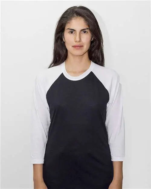 Los Angeles Apparel Ff53 Usa-made Three Quarter Sleeve Raglan Baseball T-shirt - Black White - Black/ / Adult Xs