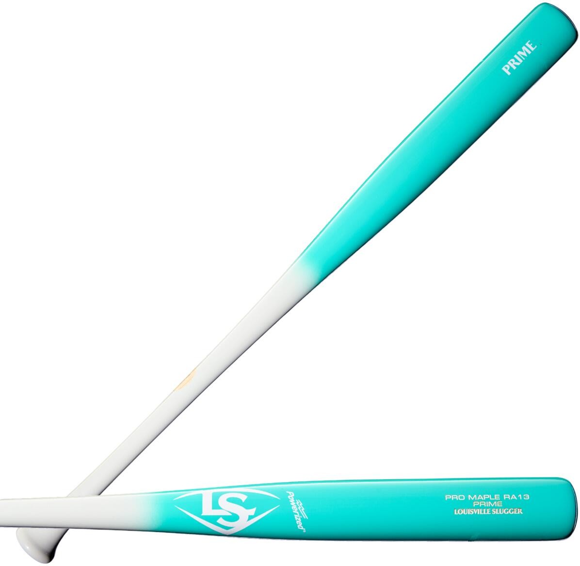 Louisville Slugger Pro Prime RA13 Maple Wood Baseball Bat WBL4153010 - White Teal - HIT a Double - 1