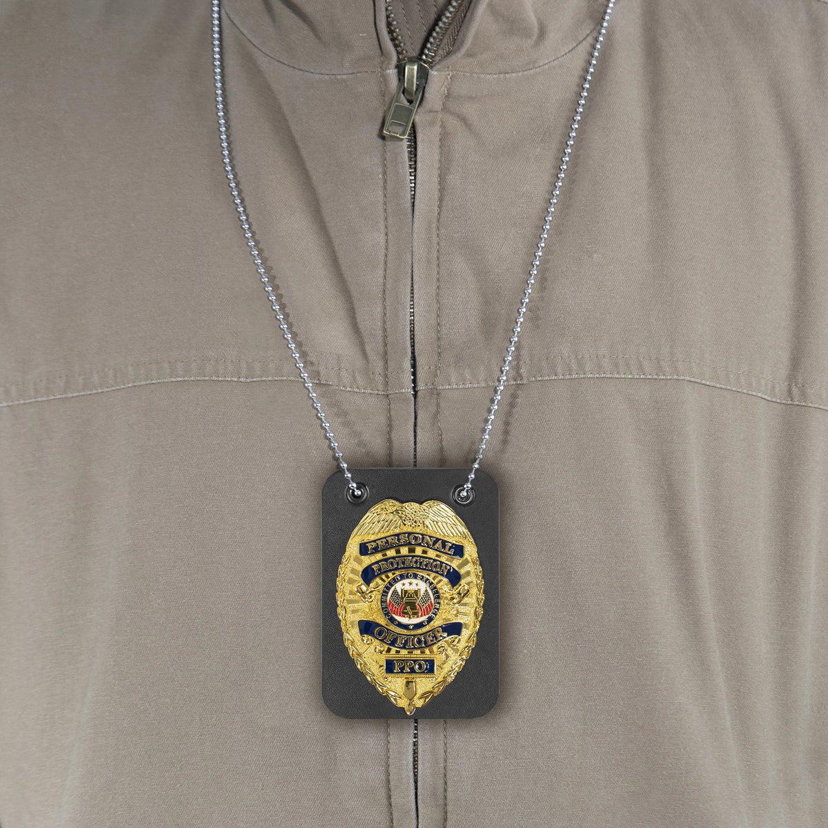 Low Profile Leather Badge Holder with Chain