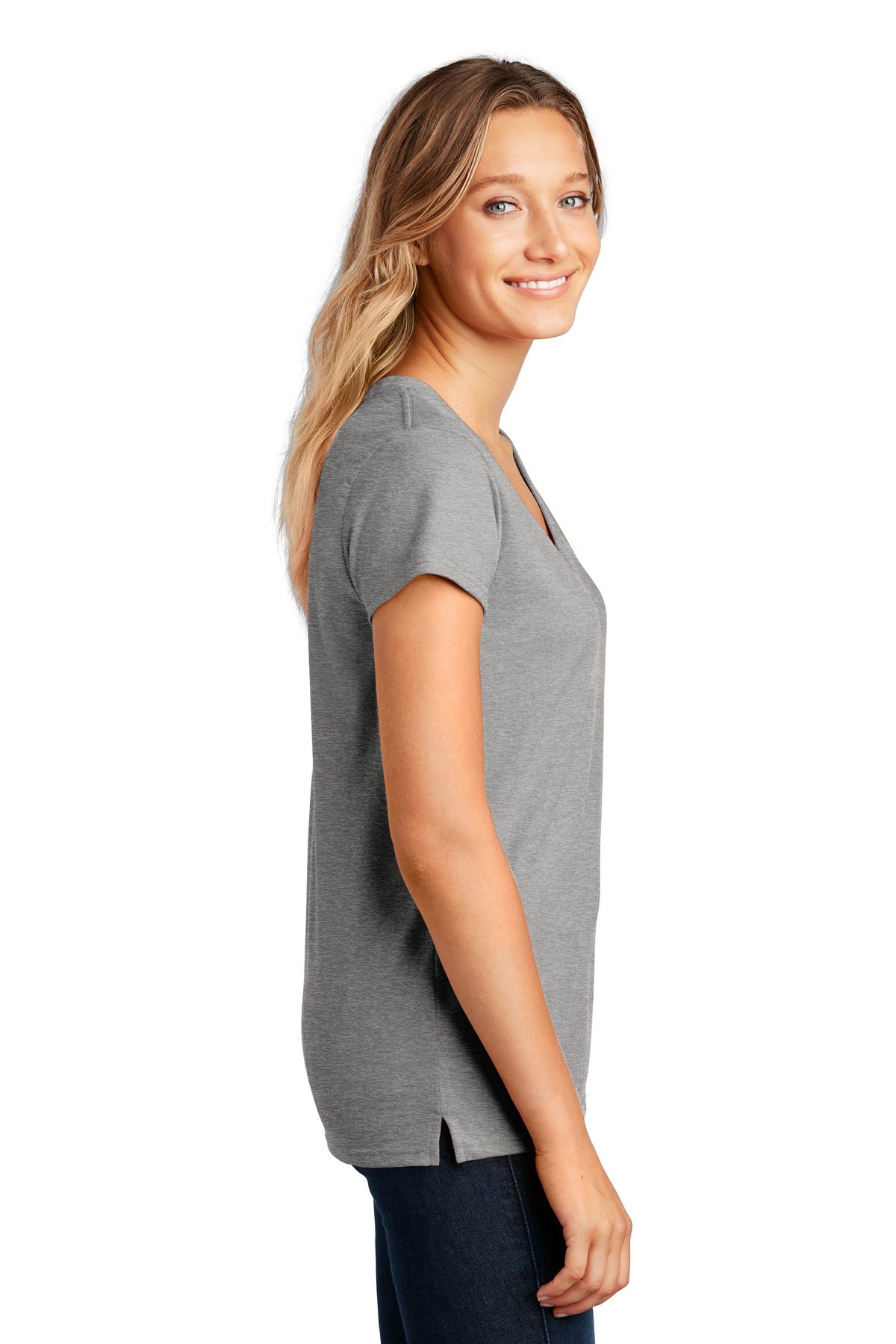 Lt Hthr Grey District Women's Re-Tee V-Neck DT8001