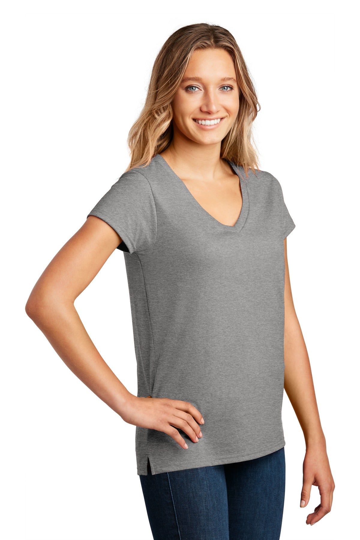 Lt Hthr Grey District Women's Re-Tee V-Neck DT8001