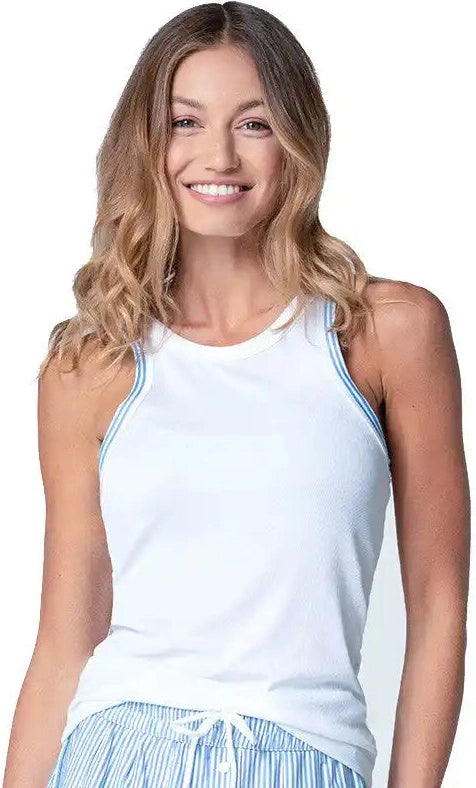 Lucky in Love Linen Streak Tank Women’s White