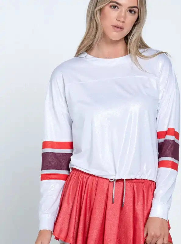 Lucky in Love Metallic Long Sleeve Silver Maroon Crimson