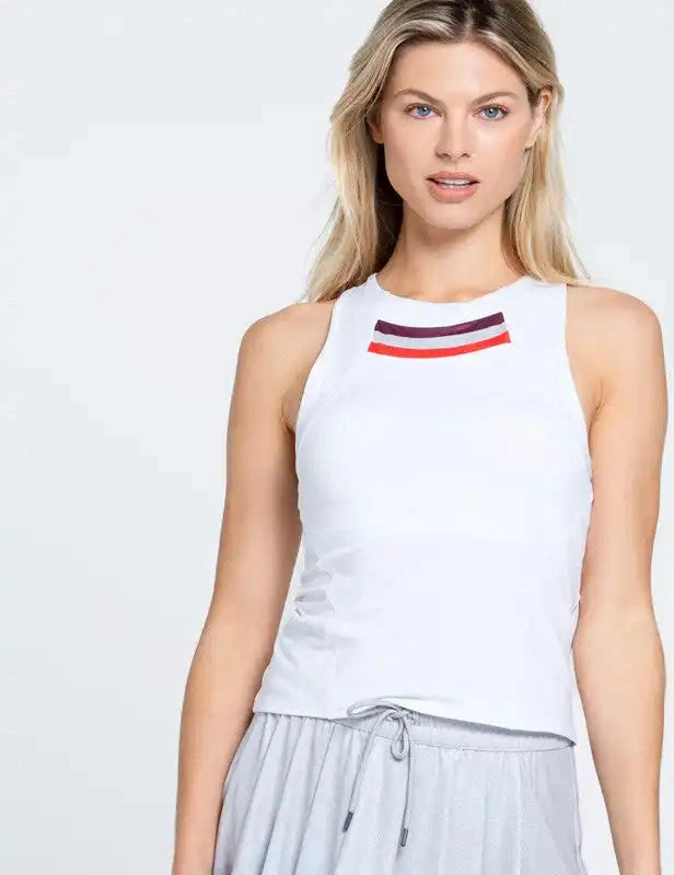 Lucky in Love Metallic Stripe Tank W/ Bra White Maroon Crimson