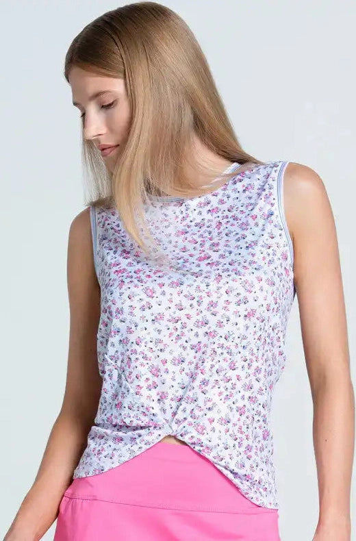 Lucky in Love Moon Flower Twist Front Tank Women’s Powder Blue Taffy White
