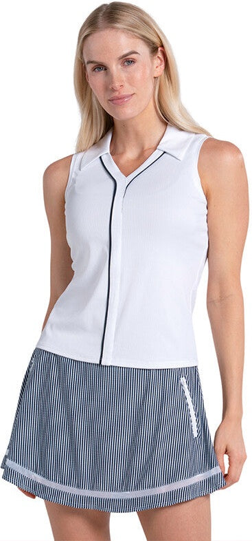 Lucky in Love Piped Birdie Polo Tank (w) (white/navy)