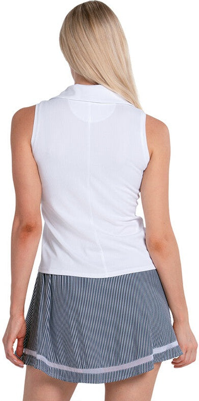 Lucky in Love Piped Birdie Polo Tank (w) (white/navy)