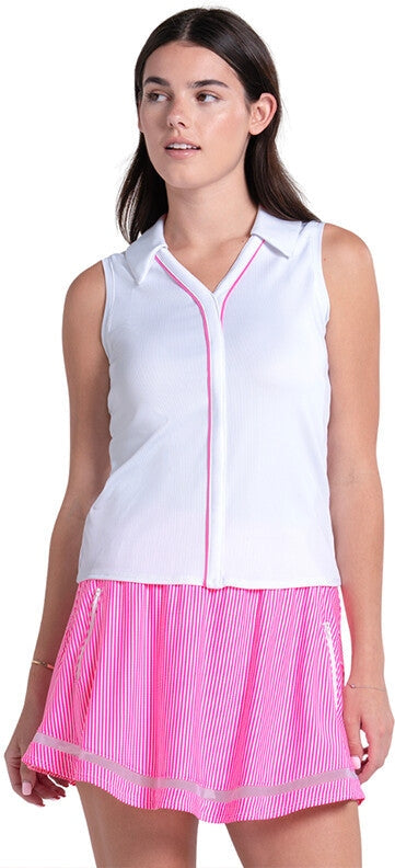 Lucky in Love Piped Birdie Polo Tank (w) (white/navy)