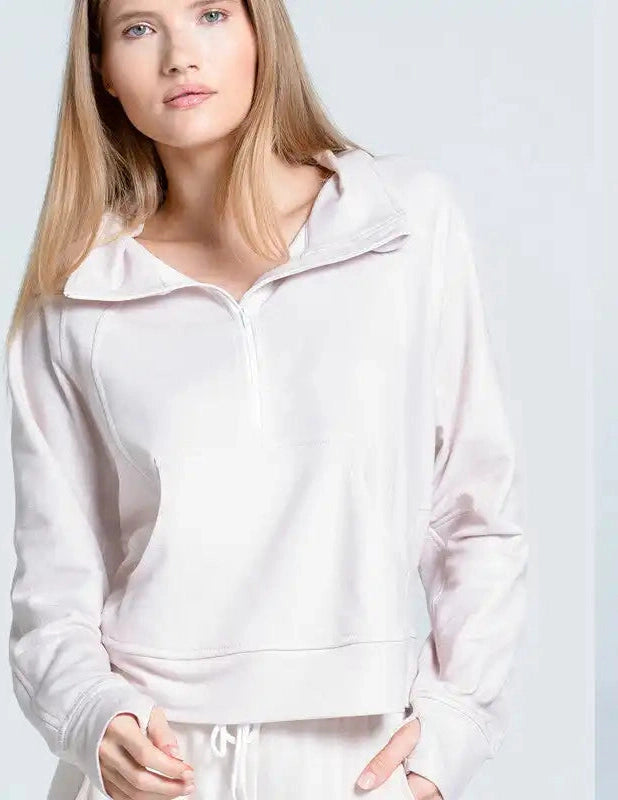 Lucky in Love Renew Heather 1/4 Zip Long Sleeve Women’s Beige