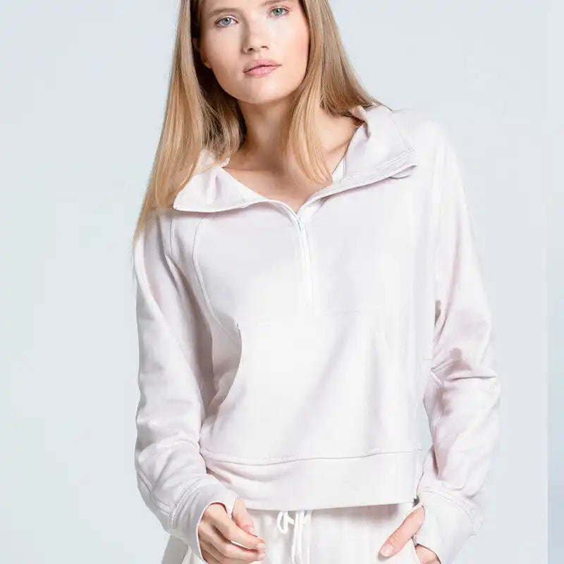 Lucky in Love Renew Heather 1/4 Zip Long Sleeve Women’s Beige