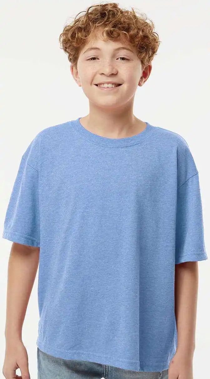 M&amp;o 4850 Youth Gold Soft Touch t Shirt Light Blue Heather